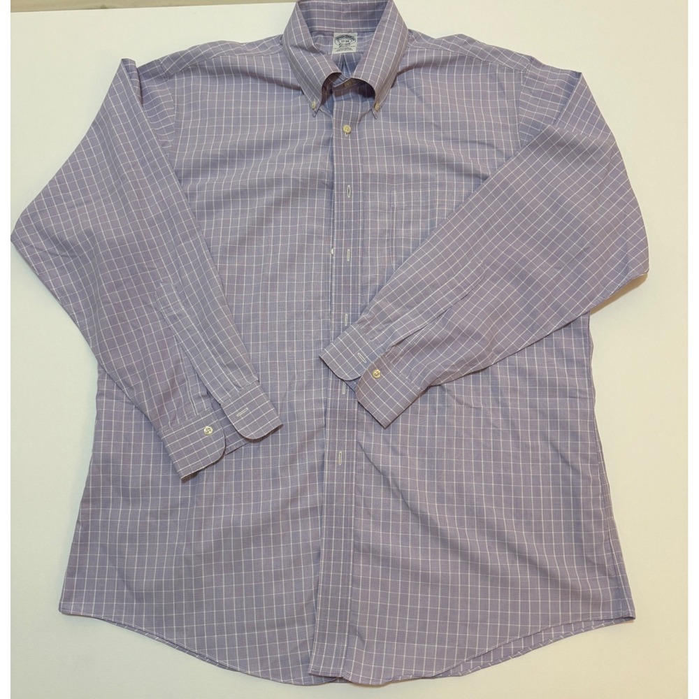 Brooks Brothers Classic Fit Non-Iron Shirt Purple Check 17-34 Supima Cotton